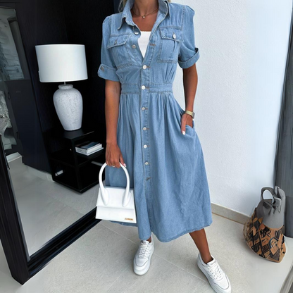 Sylvestra™ - Chic denim midi dress