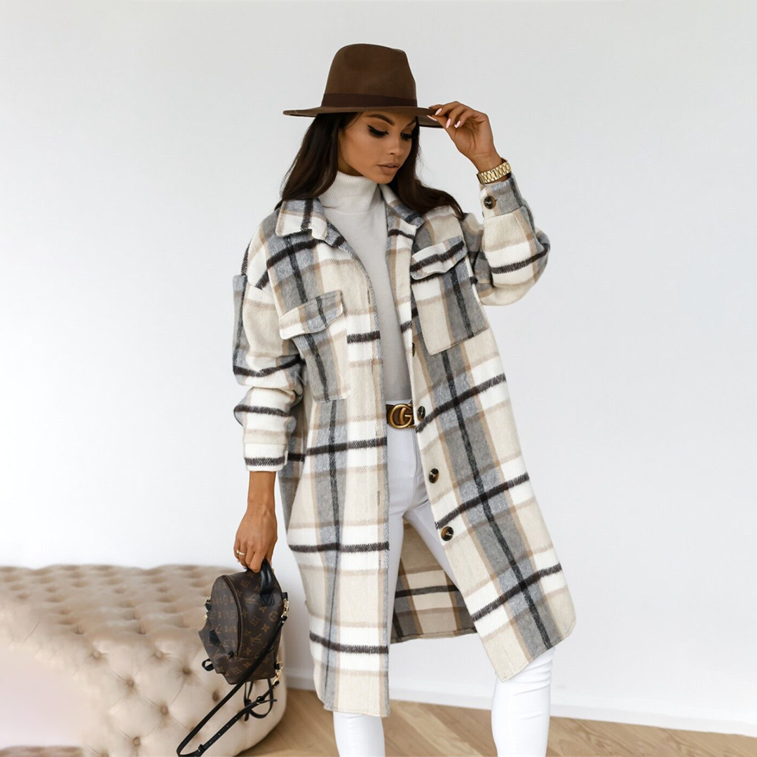 AOIFE - Checked long women's coat