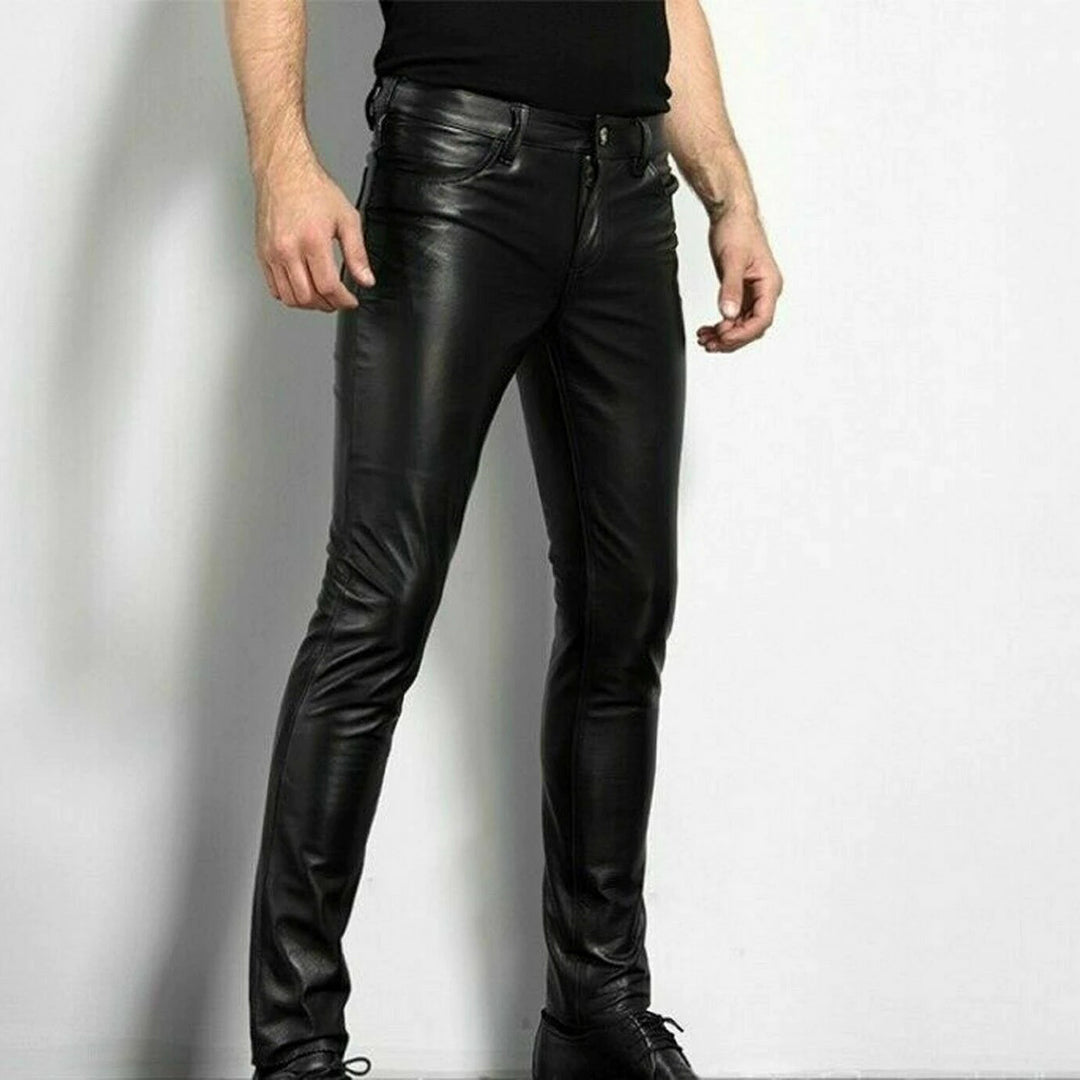 BRENT - Black imitation leather pants for men