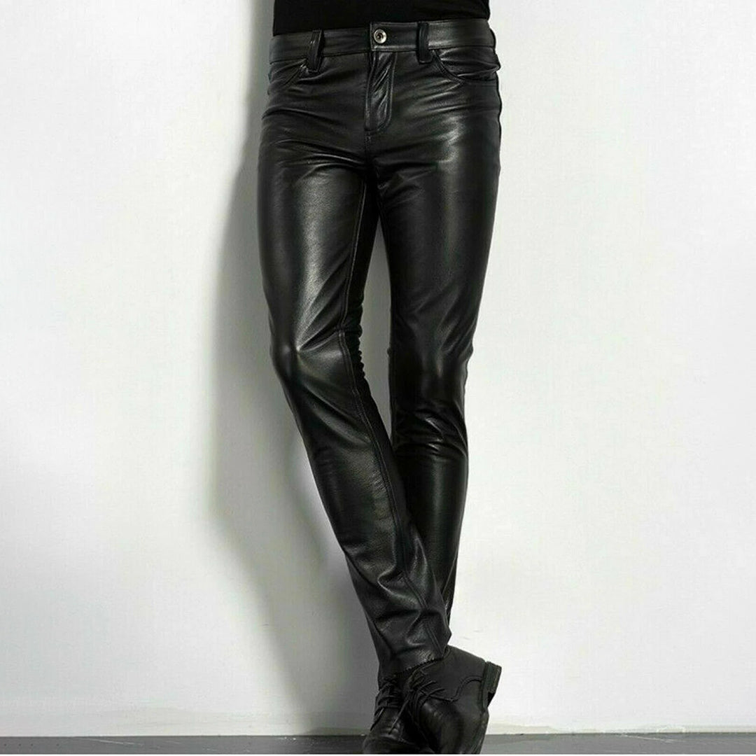 BRENT - Black imitation leather pants for men