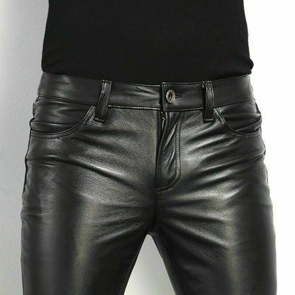 BRENT - Black imitation leather pants for men