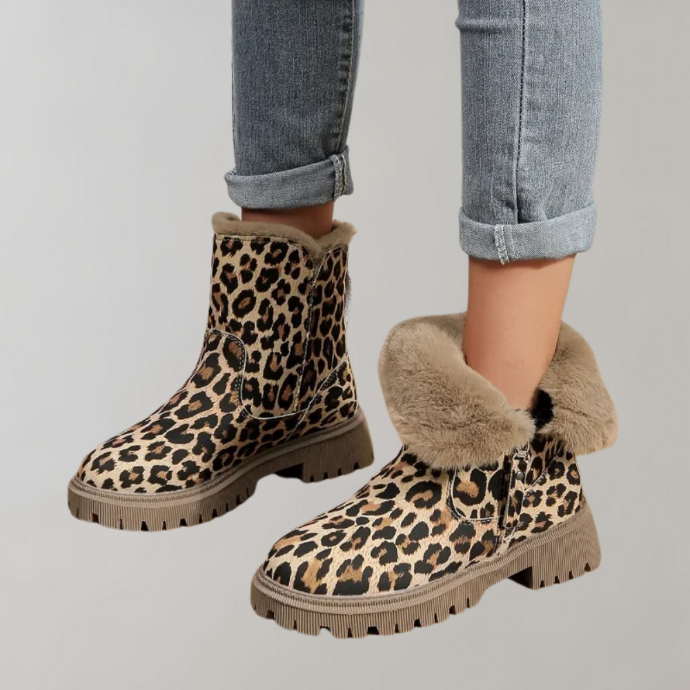 Kathy - Warm ladies boots with leopard print