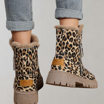 Kathy - Warm ladies boots with leopard print