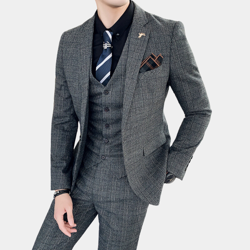 Prewitt - Stylish checked three-piece men's suit