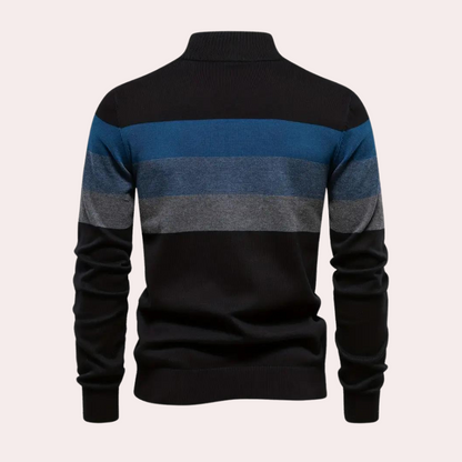 Renate - Warm color block men's sweater with zipper