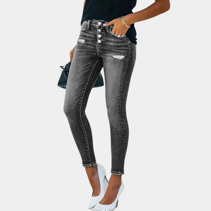 Ember - Skinny damesjeans met knopen