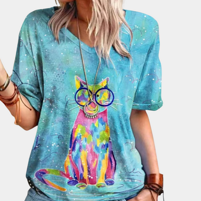 Trendy ladies t-shirt with cat print