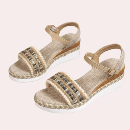 Braided women's sandals with wedge heel