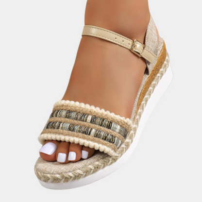 Braided women's sandals with wedge heel