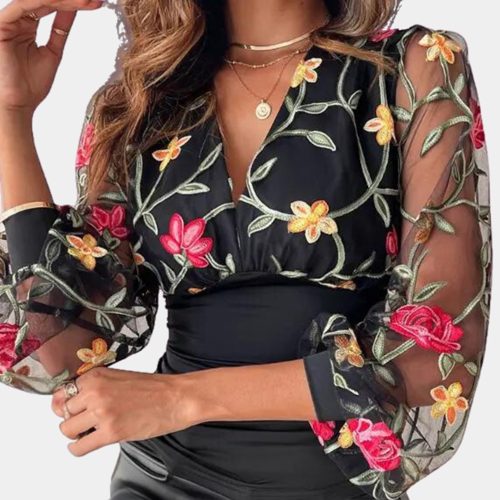 Elegant ladies top with floral embroidery