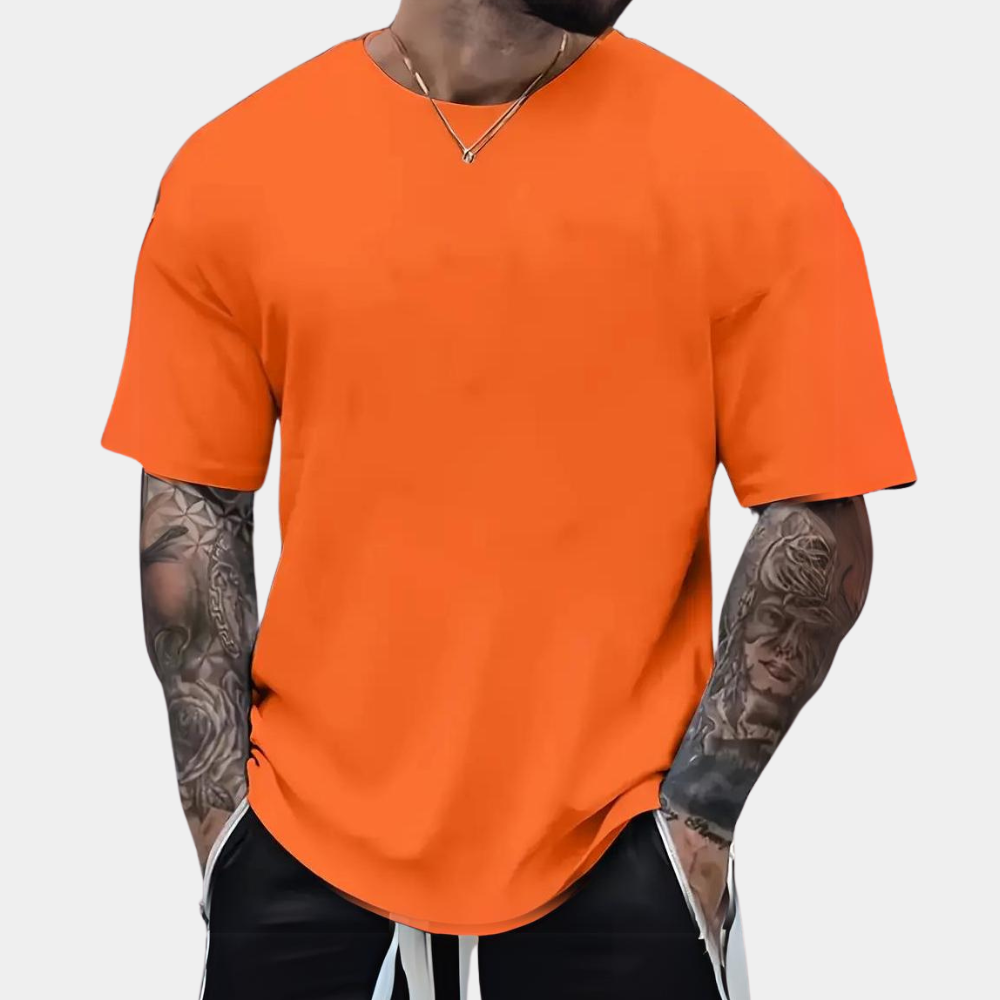 Heren t-shirt met casual ronde hals oranje