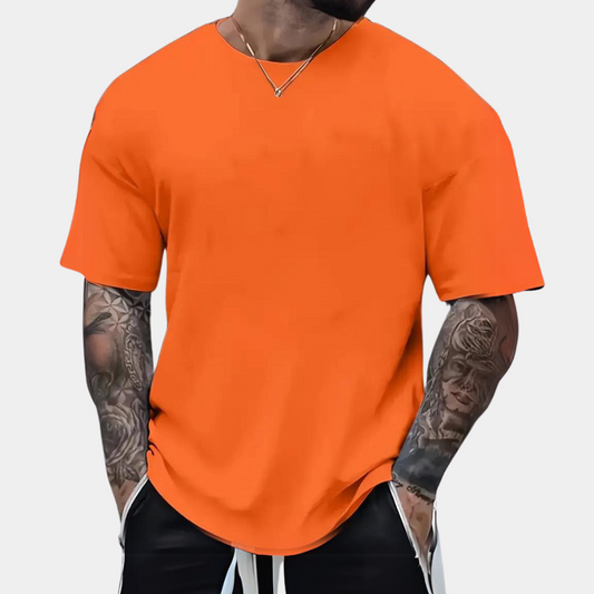 Heren t-shirt met casual ronde hals oranje