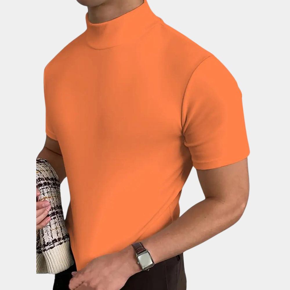 Slim fit oranje heren t-shirt met col