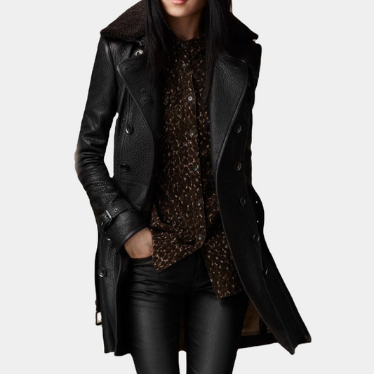 Warm leather jacket for women