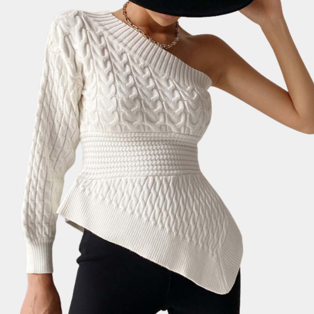 Knitted women's sweater with one shoulder