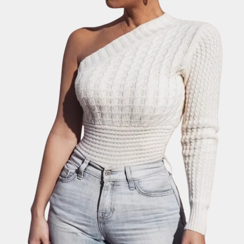 Knitted women's sweater with one shoulder