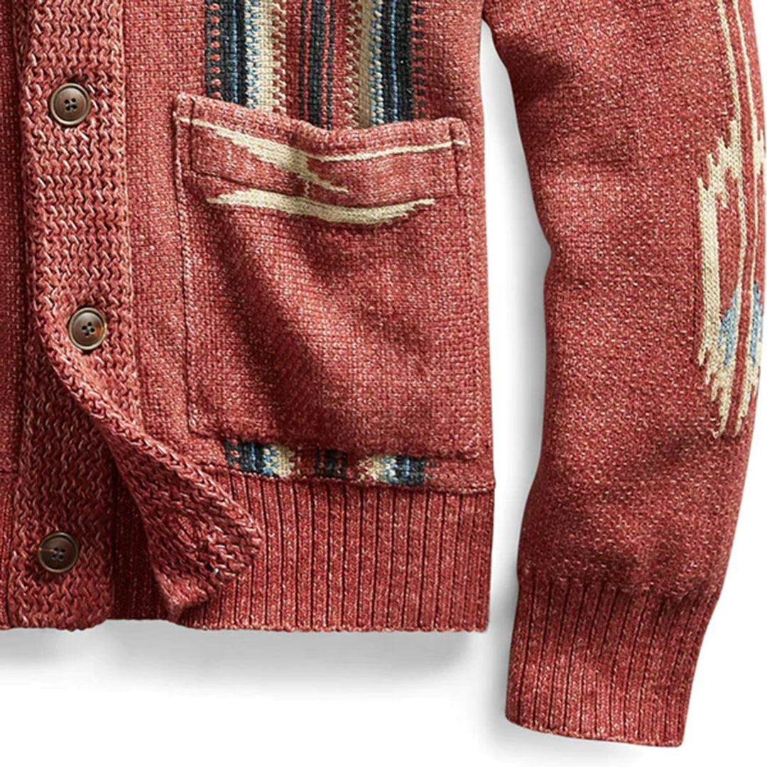 EDOARDO - Vintage knitted jacquard cardigan for men