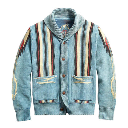 EDOARDO - Vintage knitted jacquard cardigan for men