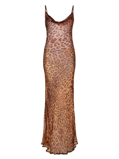 Nereida - Leopard Print Spaghetti Maxi Dress