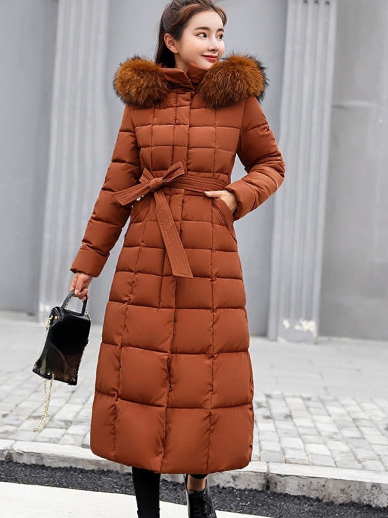 Lena – Fashionable Long Winter Coat with Belt for Style-Conscious Women