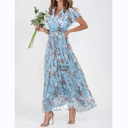 Elaria - Long dress with short sleeves and floral print--🔥Save 50% off