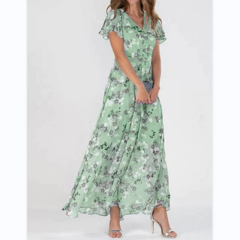 Elaria - Long dress with short sleeves and floral print--🔥Save 50% off