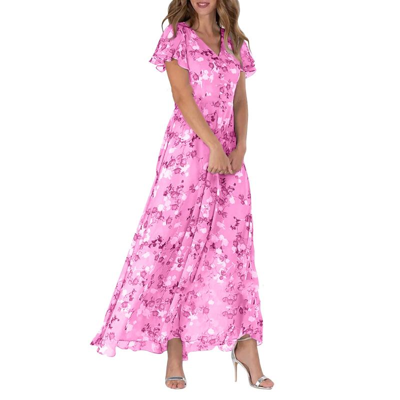 Elaria - Long dress with short sleeves and floral print--🔥Save 50% off