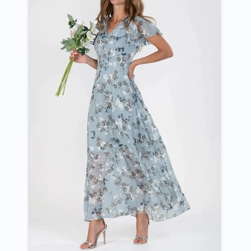 Elaria - Lange jurk met korte mouwen en bloemenprint--🔥Bespaar 50% korting