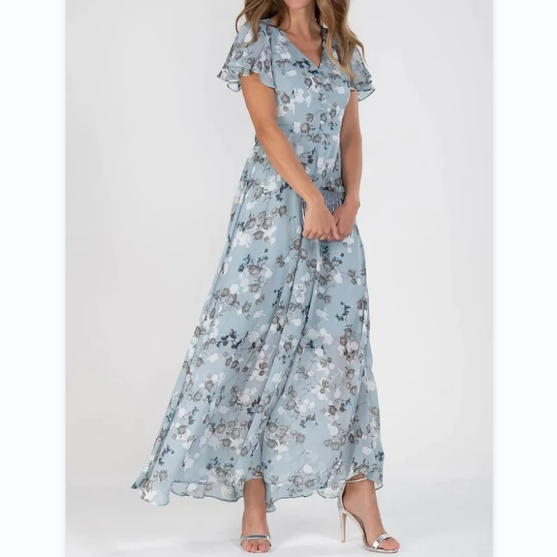 Elaria - Long dress with short sleeves and floral print--🔥Save 50% off